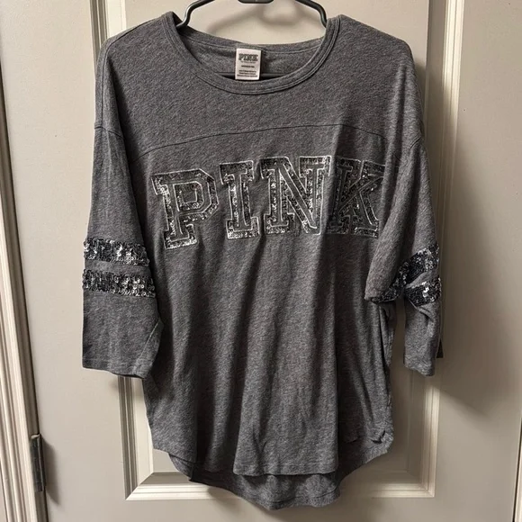 PINK Victoria's Secret Gray Sequin Tee - Picture 1 of 5